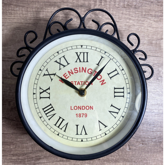 Double Sided Station Wall Clock Black Kensington Station Display Metal Frame 10" - Picture 2 of 12